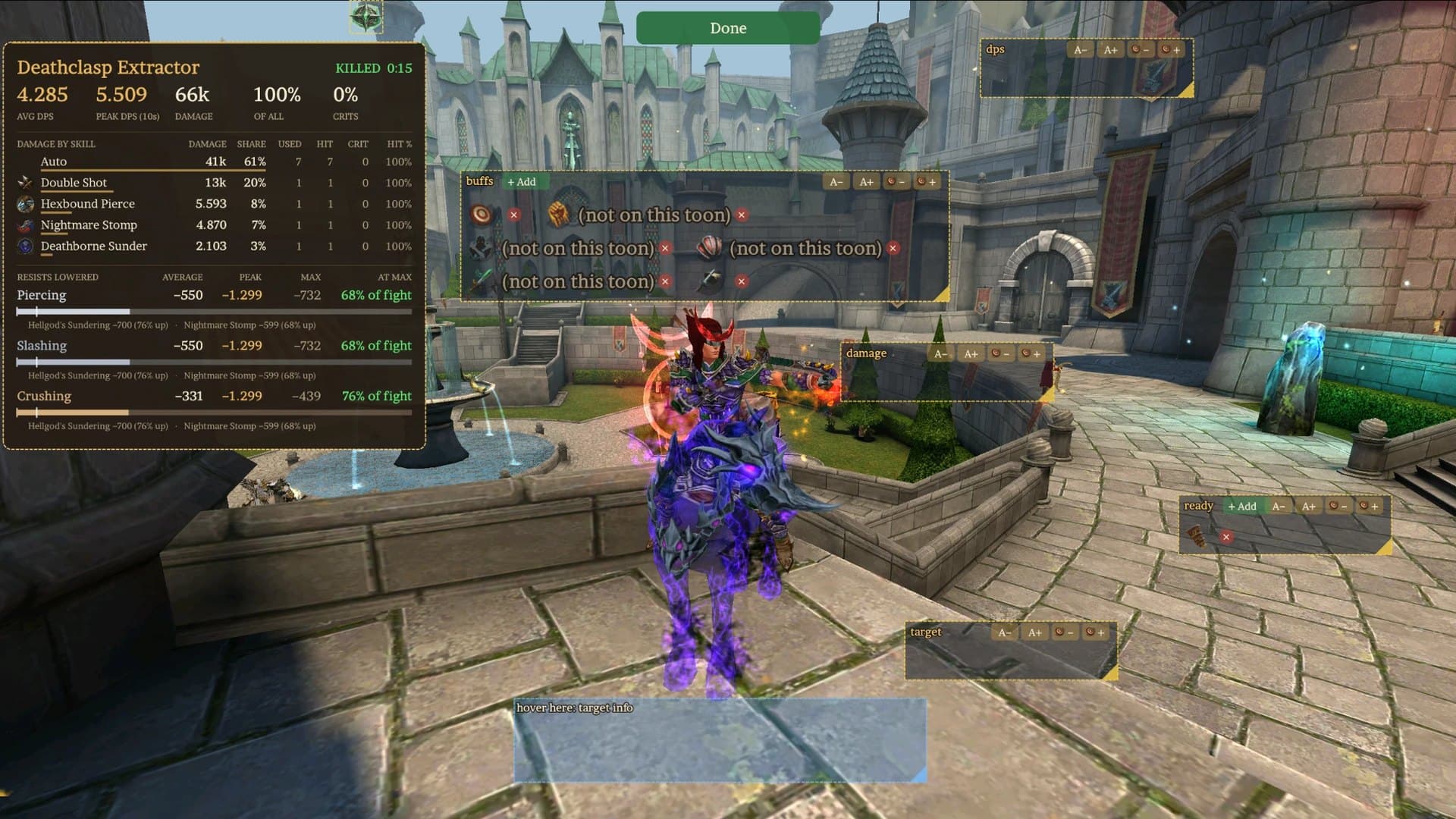 Panel settings: every panel shown as a box with size buttons, resize corners and + Add / × for buffs and cooldowns